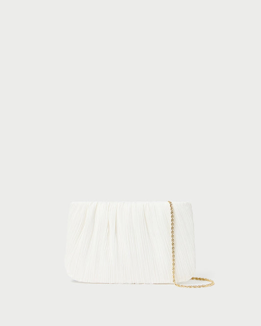 Brit White Flat Pleated Clutch