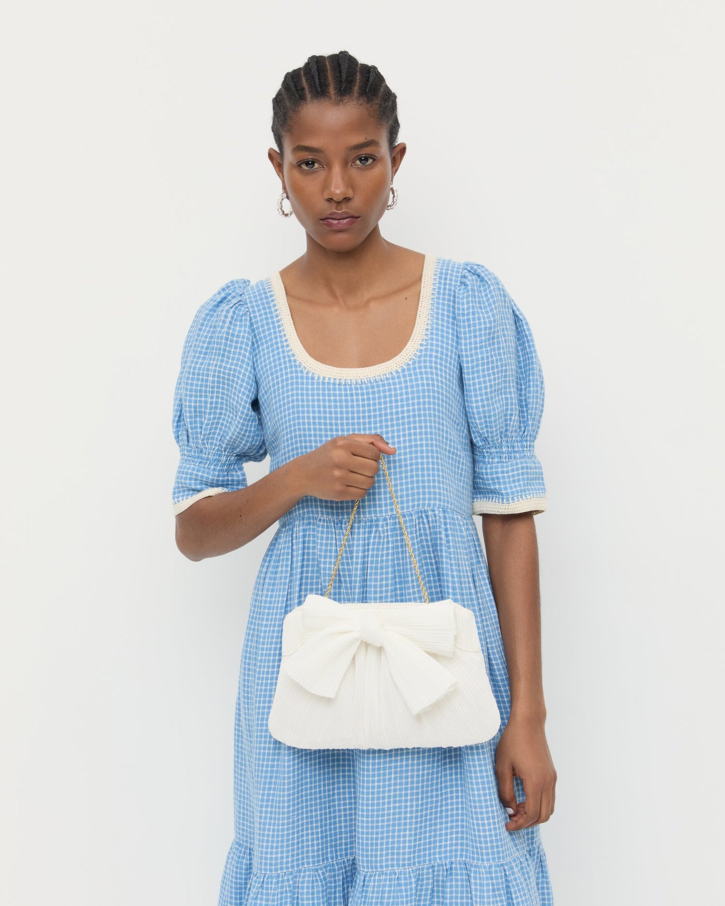 Rayne White Pleated Bow Clutch