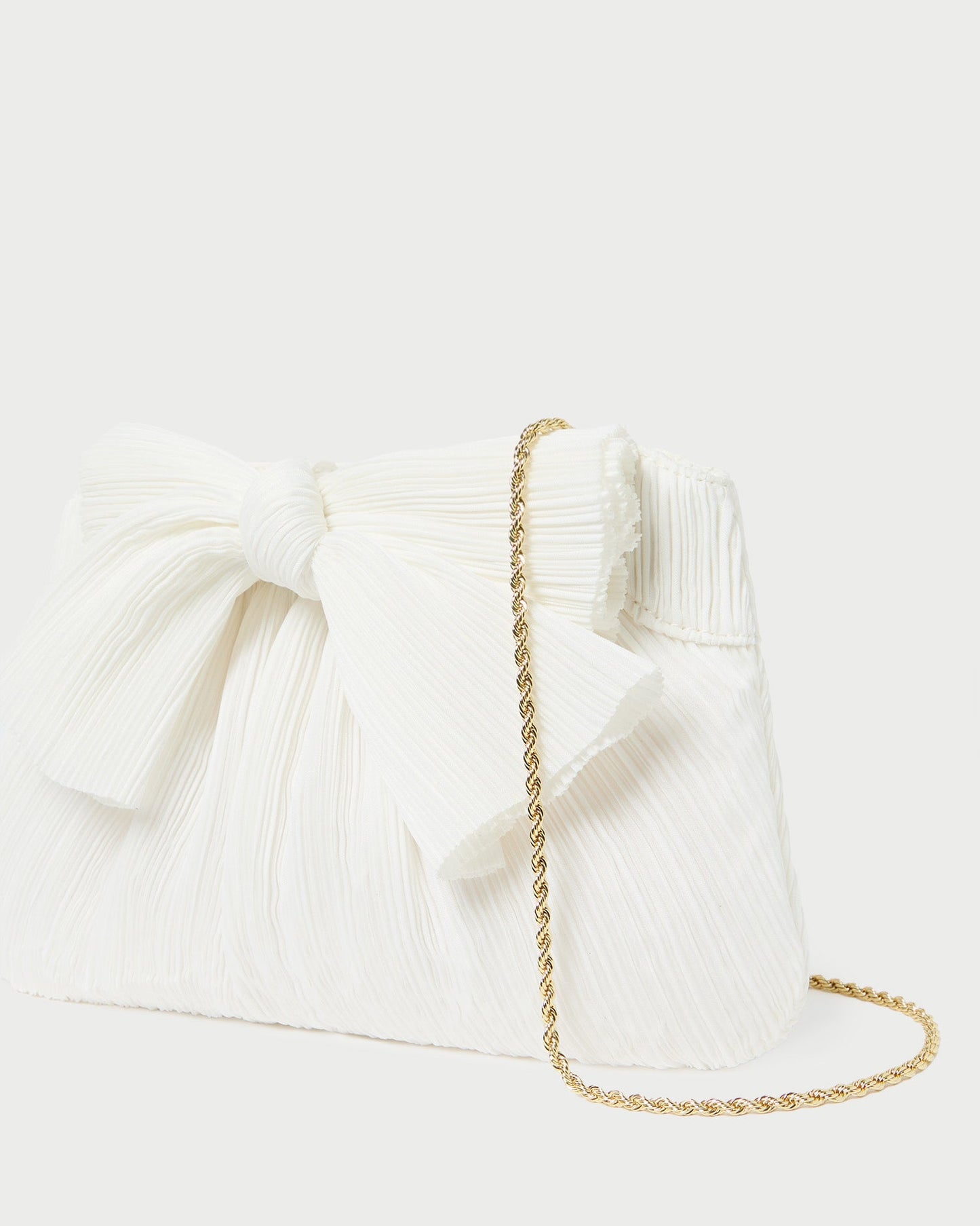 Rayne White Pleated Bow Clutch