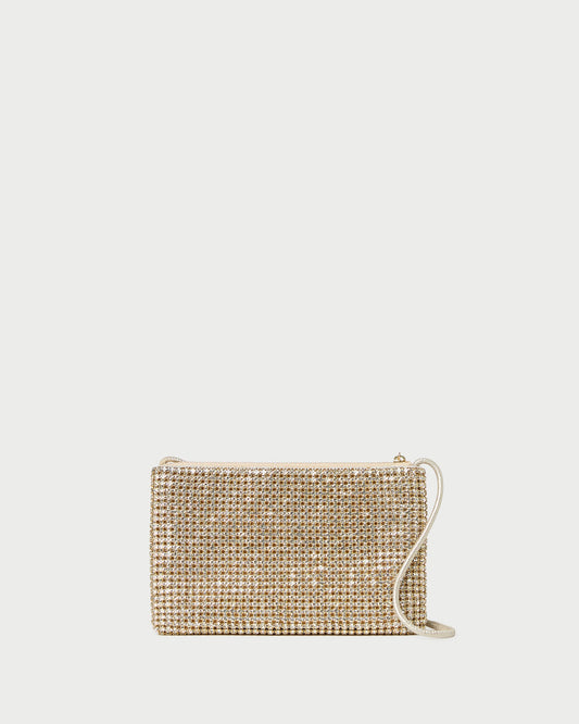 Yara Gold Diamanté Flat Clutch